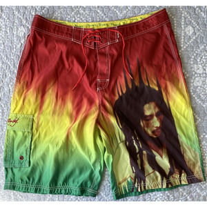 Dragonfly Bob Marley Reggae Men's Swim Trunks Board Shorts Size 38